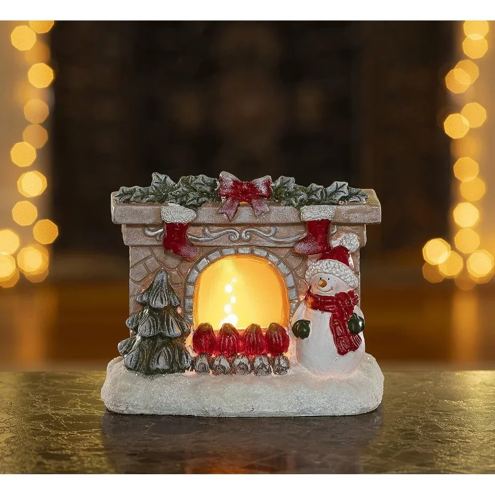 Polyester Resin Snowman Battery Powered Fireplace VP Home Christmas